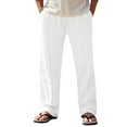 thumbnail image 1 of OSOLU Solid Color Men's Cozy Linen Drawstring Pants Comfortable Breathable Lightweight For Daily Wear Outdoor Walking Travel Trousers Daily Relaxed Fit Cozy Bottoms, 1 of 9