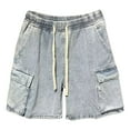 thumbnail image 1 of OSOLU Solid Color Men's Denim Cargo Shorts Knee Length Casual Washed Pants For Summer Outdoor Wear Trousers Daily Relaxed Fit Breathable Bottoms, 1 of 4