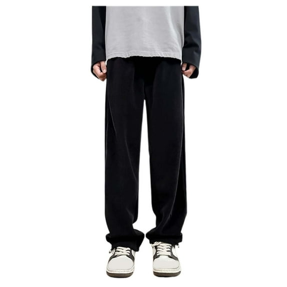 OSOLU Solid Color Men's Drawstring Elastic Waist Loose Straight Leg Corduroy Pants With Pockets Trousers Everyday Comfort Versatile Bottoms