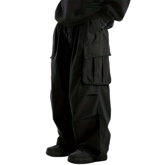 OSOLU Solid Color Men's Drawstring Elastic Waist Pockets Streetwear Baggy Cargo Pants Joggers Hiking Trousers Everyday Comfort Versatile Bottoms