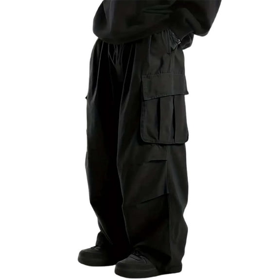 OSOLU Solid Color Men's Drawstring Elastic Waist Pockets Streetwear Baggy Cargo Pants Joggers Hiking Trousers Everyday Comfort Versatile Bottoms