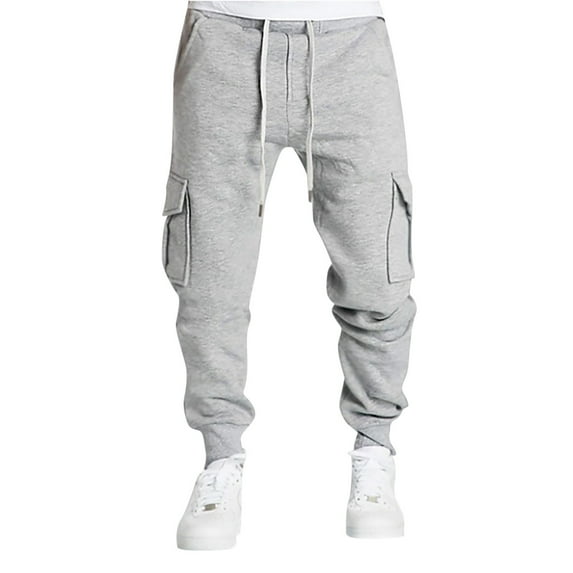 OSOLU Solid Color Men's Fall Winter Overalls Men's Pocket Pants Sports Sweatpants Casual Pants Cargo Pants Trousers Everyday Comfort Versatile Bottoms