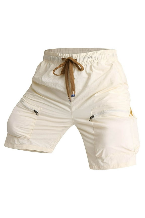 Solid Color Men's Loose Quick Drying Work Knee Length Shorts Outdoor Pocket Nylon Shorts Six Pocket Model Casual Versatile Work Trousers Beach Trousers Bottoms