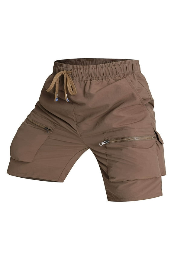 Solid Color Men's Loose Quick Drying Work Knee Length Shorts Outdoor Pocket Nylon Shorts Six Pocket Model Casual Versatile Work Trousers Beach Trousers Bottoms