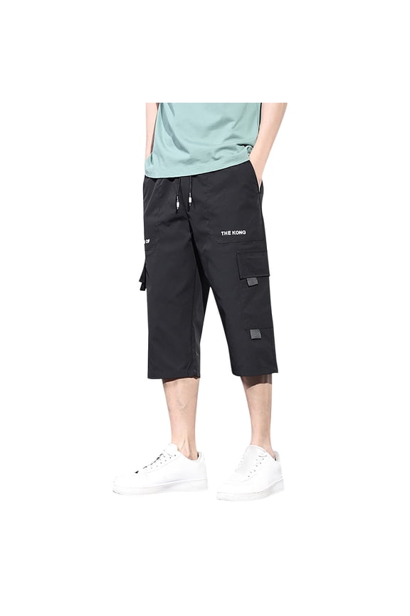 Solid Color Men's Over The Knee Shorts Elasticated Pocket Slacks Daily Relaxed Fit Breathable Workout Training Joggers Bottoms