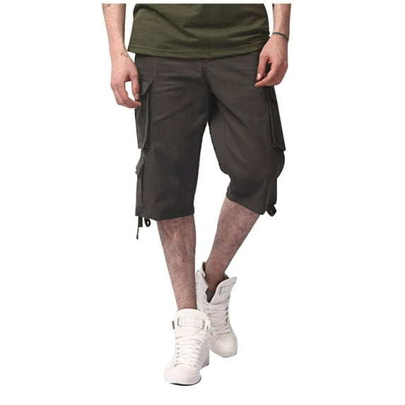 OSOLU Solid Color Men's Retro Pocket Drawstring Straight Tube Work Clothes Casual Shorts Work Pants Jogging Trousers Everyday Comfort Versatile Bottoms