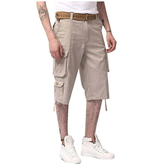 OSOLU Solid Color Men's Retro Pocket Drawstring Straight Tube Work Clothes Casual Shorts Work Pants Jogging Trousers Fashionable Classic Leisure Bottoms