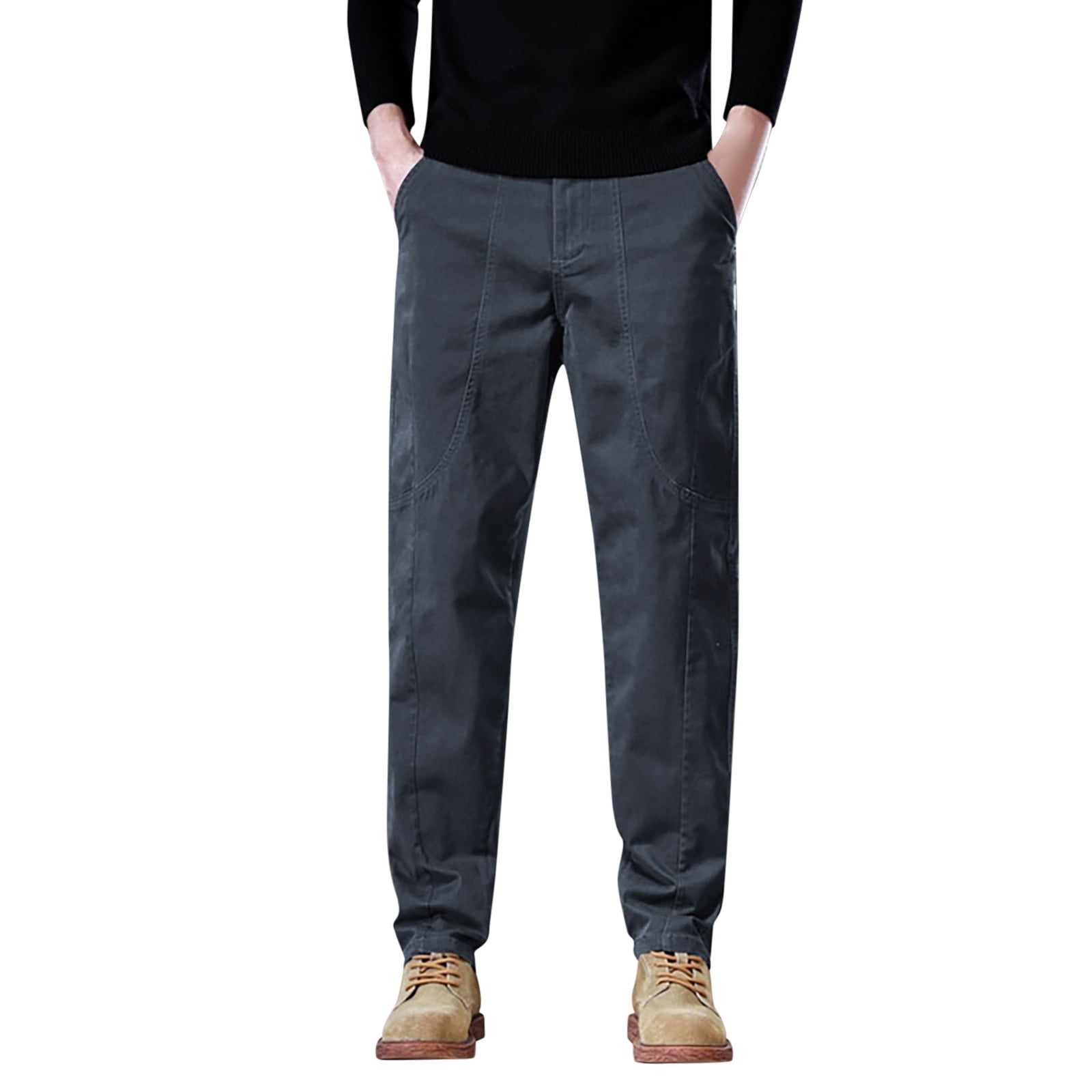 スラックス [MATINKIM]double knee cotton denim pants for men in charco DOSLAVIDA Men's Work Jeans Casual Hip Hop Cargo Solid Color