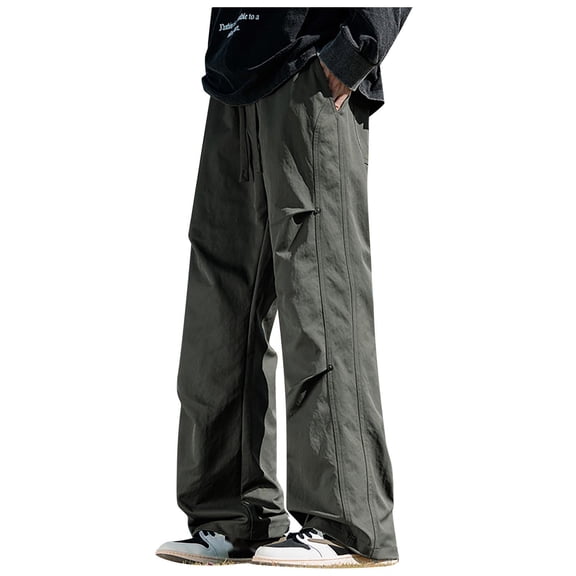 OSOLU Solid Color Men's Straight Leg Floor Length Casual Wide Leg Pants Comfortable Loose Trousers For Everyday Wear Active Athletic Casual Bottoms
