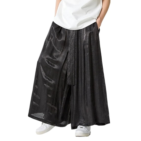 OSOLU Solid Color Men's Summer Casual Dark Pattern Gradient Wide Leg Pants Trendy Loose Casual Skirt Pants Trousers Everyday Comfort Versatile Bottoms