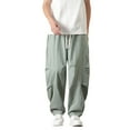 thumbnail image 1 of OSOLU Solid Color Men's Summer Elastic Waist Casual Style Loose Large Size Wide Leg Harlen Pants Trousers Everyday Comfort Versatile Bottoms, 1 of 5