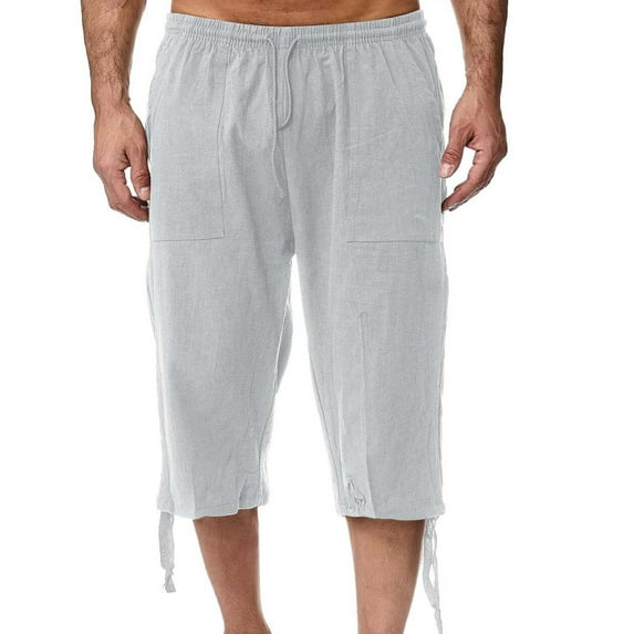 OSOLU Solid Color Men's Summer Fall Cotton Sweatpants Jogging Pants Loose Casual Beach Vacation Capri Pants Trousers Daily Relaxed Fit Breathable Bottoms