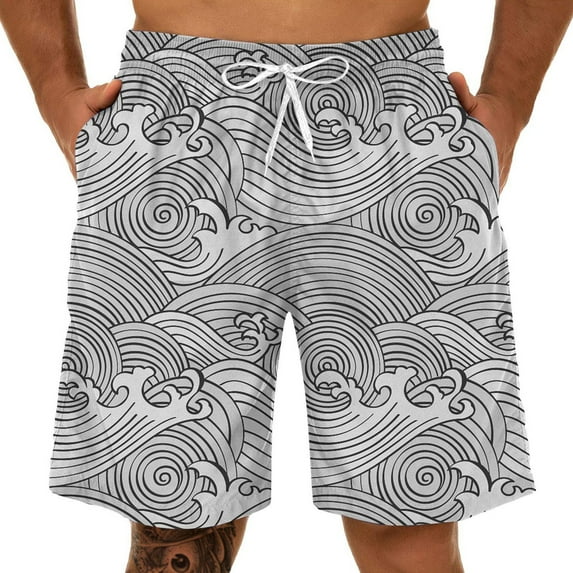 OSOLU Solid Color Men's Summer Leisure Sports Sweatpants Large Size Wave Pattern 3D Fun Print Shorts Daily Relaxed Fit Breathable Bottoms