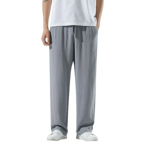 OSOLU Solid Color Mens Casual Pants Lightweight Drawstring Beach Pants Elastic Waist Yoga Summer Trousers Daily Relaxed Fit Breathable Bottoms