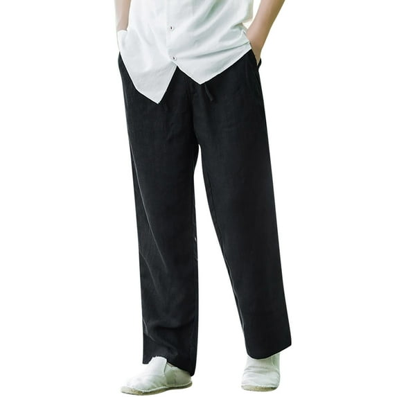 OSOLU Solid Color Mens Casual Pants Lightweight Drawstring Beach Pants Elastic Waist Yoga Summer Trousers Daily Relaxed Fit Breathable Bottoms