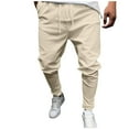 thumbnail image 1 of OSOLU Solid Color Mens Casual Pocket Mid-waist Linen Cotton Sports Sweatpants Cropped Trousers Fashionable Classic Leisure Bottoms, 1 of 5