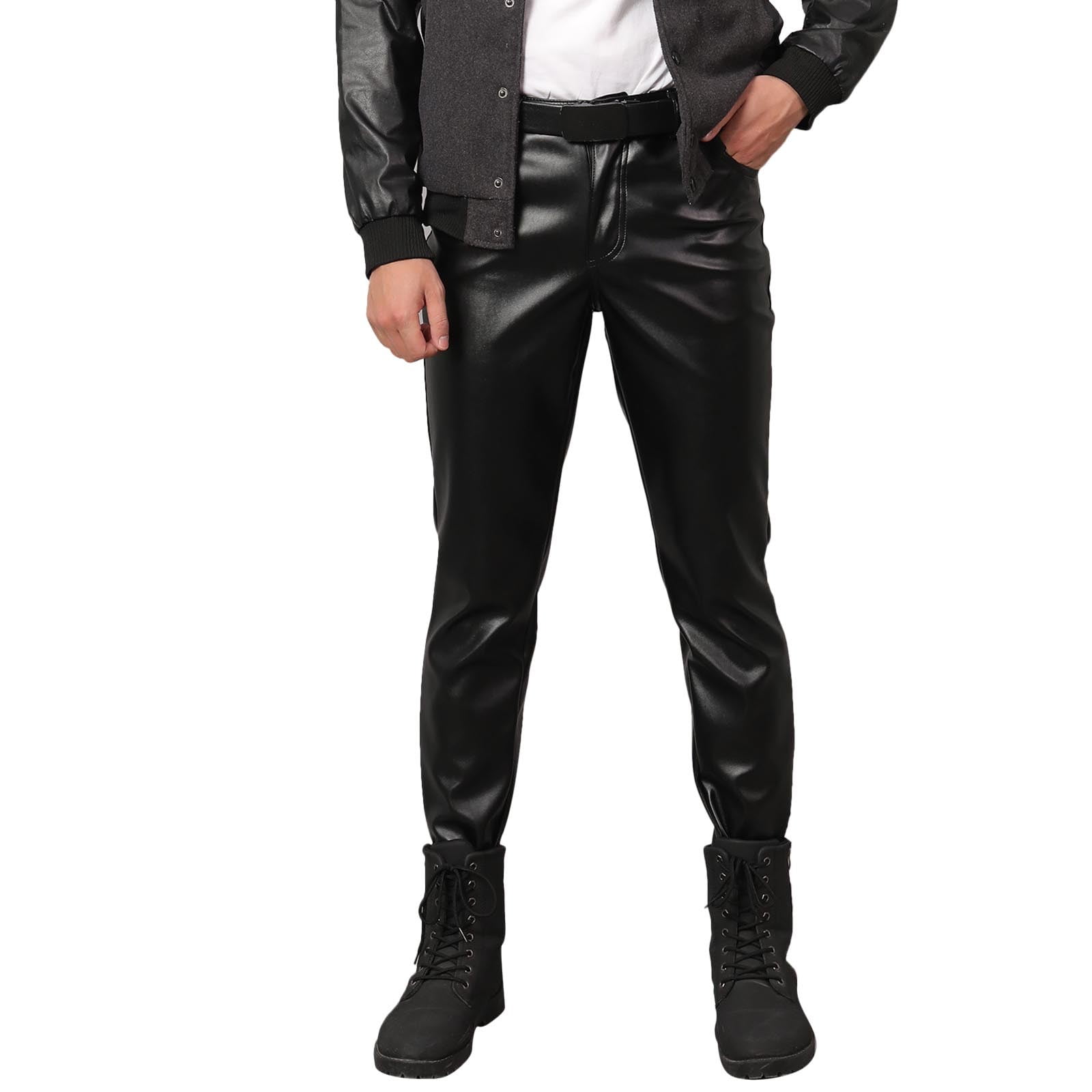 OSOLU Solid Color Mens Slim Fitting Leather Pants Leggings Tight ...