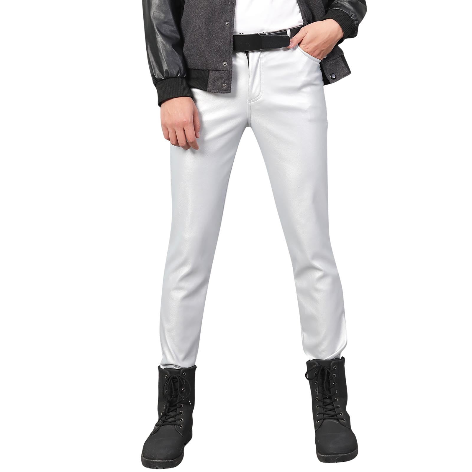 OSOLU Solid Color Mens Slim Fitting Leather Pants Leggings Tight ...