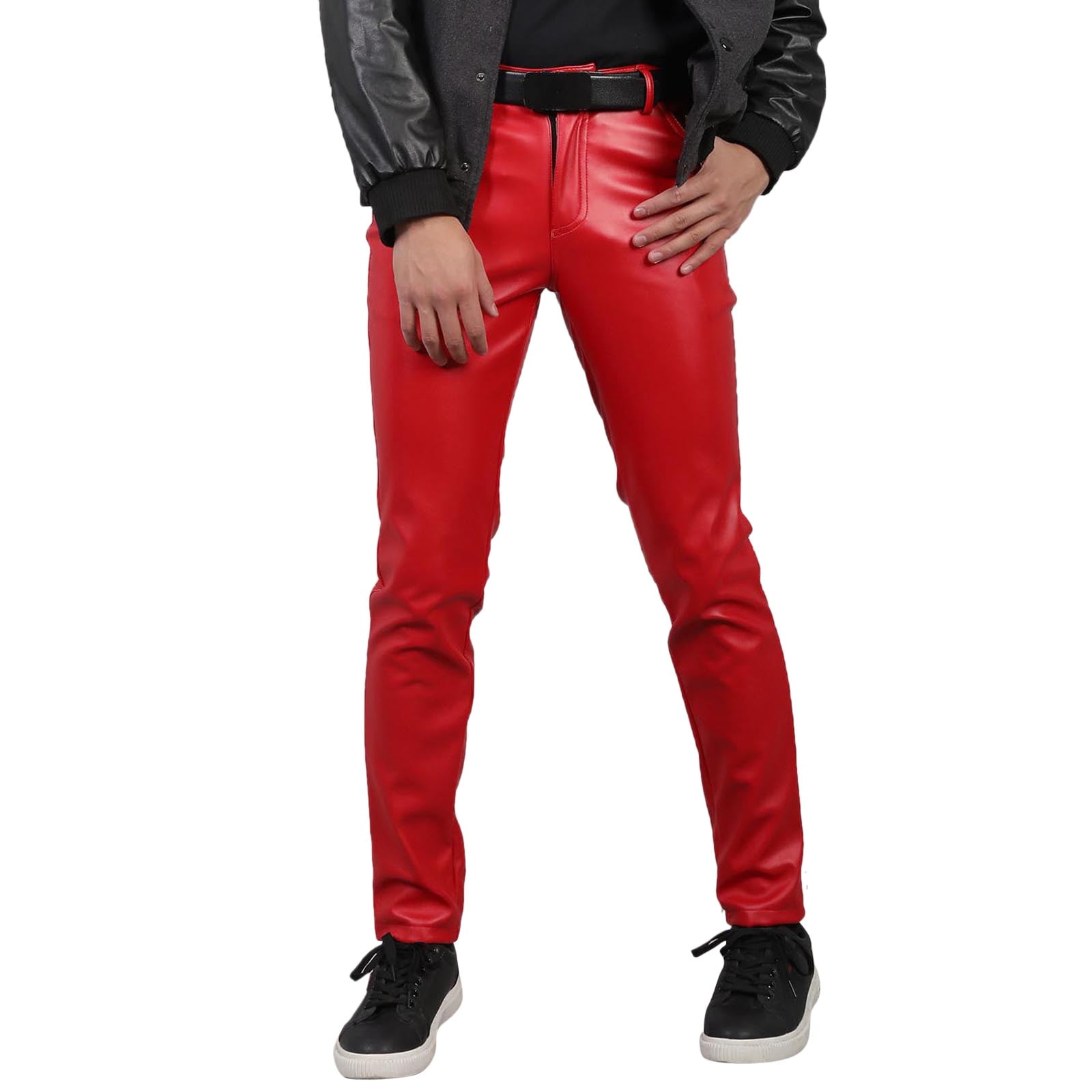 OSOLU Solid Color Mens Slim Fitting Leather Pants Leggings Tight ...