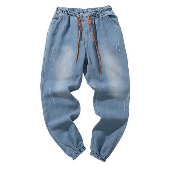 OSOLU Solid Color Mens Street Plus Size Elastic Lace Up Pants Leg Pants Casual Jeans J Cropped Pants Trousers Everyday Comfort Versatile Bottoms