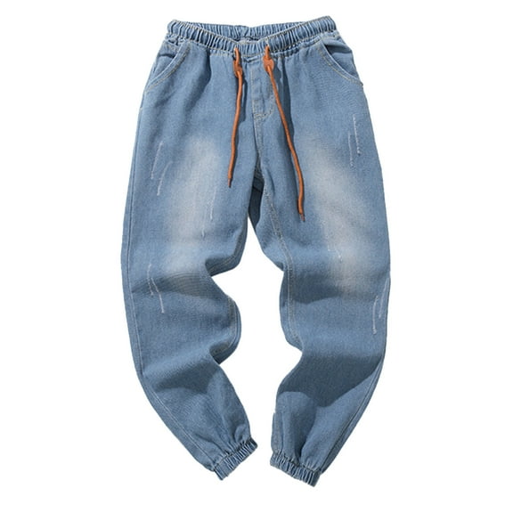 OSOLU Solid Color Mens Street Plus Size Elastic Lace Up Pants Leg Pants Casual Jeans J Cropped Pants Trousers Everyday Comfort Versatile Bottoms