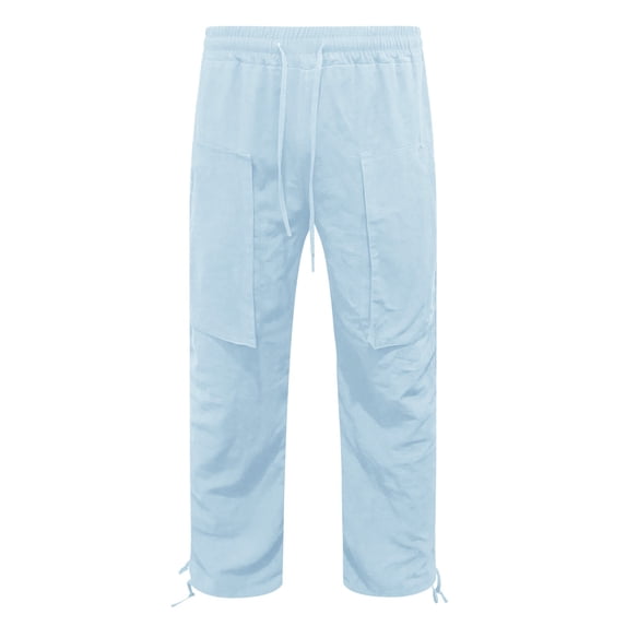 OSOLU Solid Color Mens Workwear Multi Pocket Plus Harlan Casual Pants Cotton Linen Loose Yoga Drawstring Leggings Beach Summer Pants Trousers Everyday Comfort Versatile Bottoms
