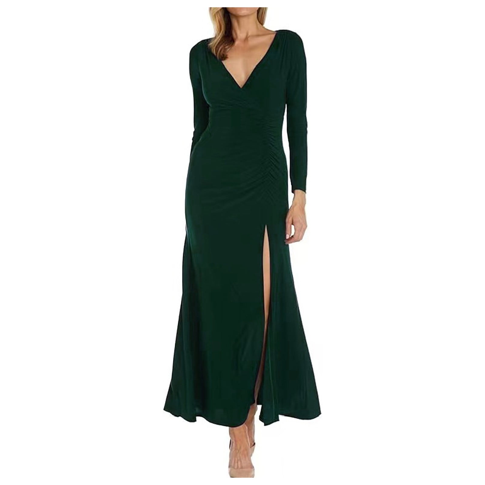 slim fit dress slacks Long Beaded A-Line Formal Dress with Long Sleeves Smoky Blue / 10