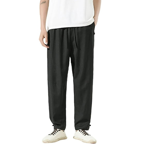 OSOLU Solid Color New Men'S Drape Linen Trendy Casual Pants Thin Oversized Retro Cotton Linen Long Pants Trousers Everyday Comfort Versatile Bottoms