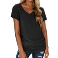 thumbnail image 1 of OSOLU Solid Color New Short Sleeve V-Neck Ladies T-Shirt Tshirts Tee In Summer Fall Leisure Women Tops Dressy Casual, 1 of 5