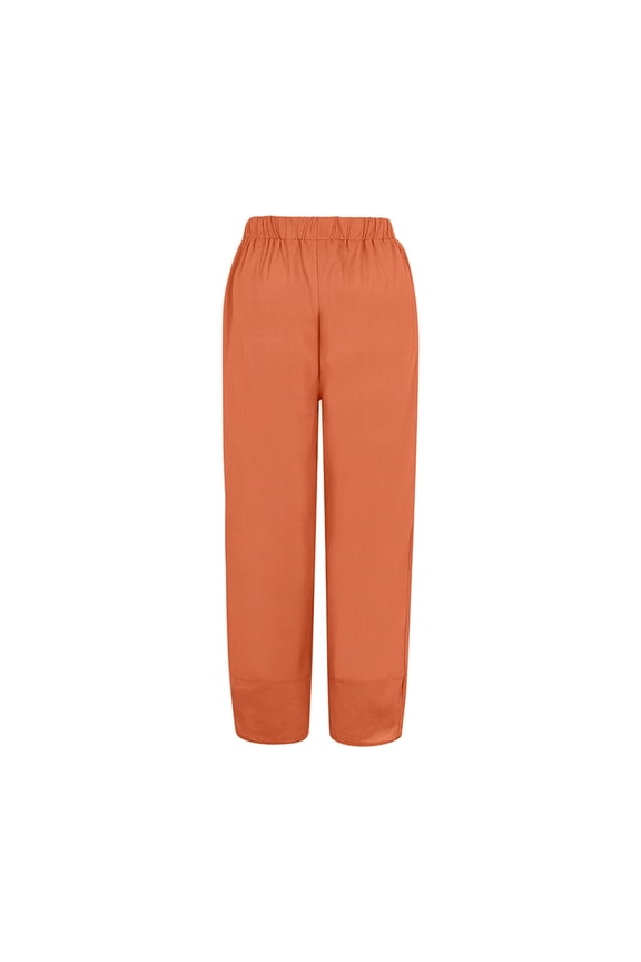 Solid Color Pant Cotton Women Waist Crop Loose Colour Pure Pants Elastic With Pocket Women Casual Pants Trousers Daily Relaxed Fit Breathable Bottoms