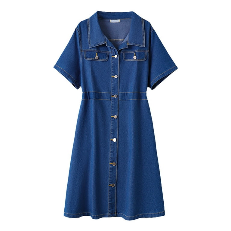 OSOLU Solid Color Plus Size Denim Dress For Women Summer