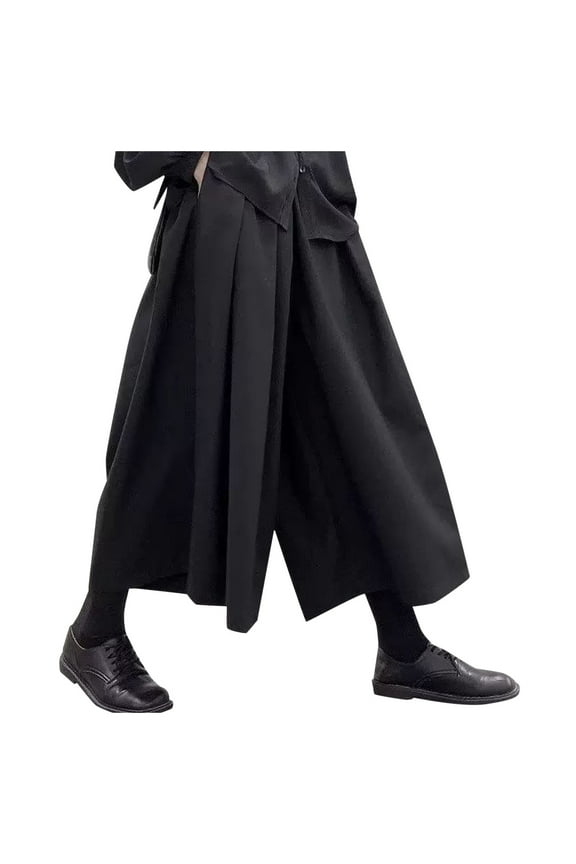 Solid Color Retro Dark Wide Leg Fashion Men's Culottes Eighth Fashionable Classic Leisure Active Athletic Casual Bottoms