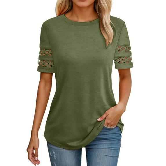 OSOLU Solid Color Short Sleeve Women Tops Dressy Casual Blouses For Women 2025 Trendy Crew Neck T-Shirt Tee Tops Summer Clothes