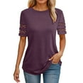 thumbnail image 1 of OSOLU Solid Color Short Sleeve Women Tops Dressy Casual Blouses For Women 2025 Trendy Crew Neck T-Shirt Tee Tops Summer Clothes, 1 of 5