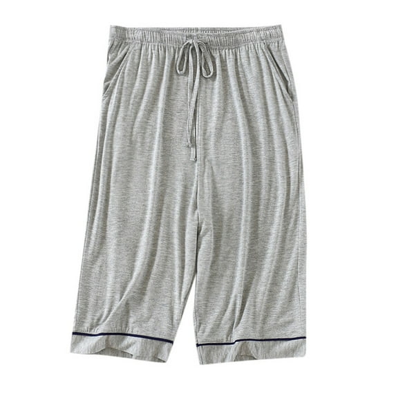OSOLU Solid Color Summer Cropped Pajama Pants Large Size Elastic Home Pants Thin Loose Sports Sweatpants Men's Pajama Pants Trousers Everyday Comfort Versatile Bottoms