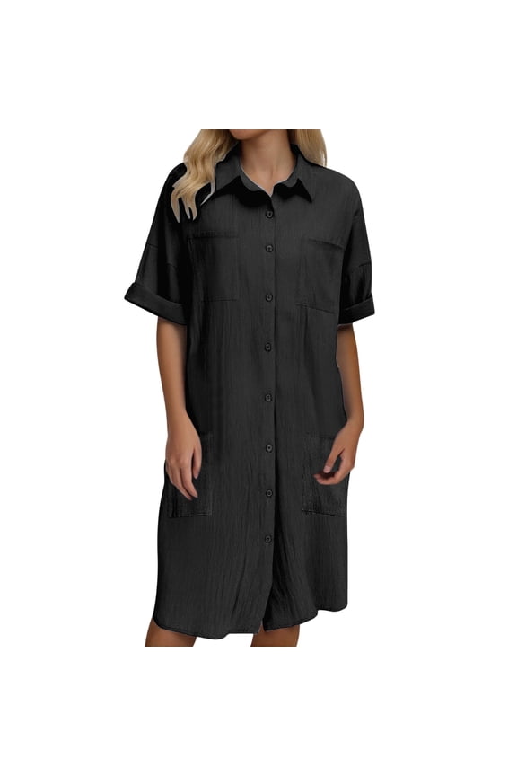 Solid Color Summer Dress For Women Short Sleeve Irregular Pocket Shirt Dress With Pockets Soft Sundress Vacation 2025 Elegant Classy Dresses