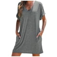 thumbnail image 1 of OSOLU Solid Color Summer Dresses For Women Short Sleeve With Pockets T-Shirt Tshirts Tee With Pockets Relaxed Fit Sundress Wedding Guest Dress, 1 of 8