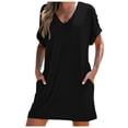 thumbnail image 1 of OSOLU Solid Color Summer Dresses For Women Short Sleeve With Pockets T-Shirt Tshirts Tee With Pockets Cute Sundress Dresses For Women 2025 Elegant Classy, 1 of 6
