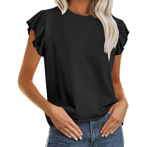 OSOLU Solid Color Summer New Ruffle Edged Fashion Sweet Fresh Versatile Tops T-Shirt Tee Classic Women Tops Dressy Casual