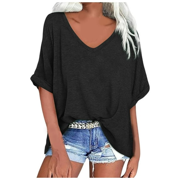 OSOLU Solid Color Summer Women Large Size Casual Short Sleeve Loose T-Shirt Tshirts Tee Tops Woman Fashionable Dailywear