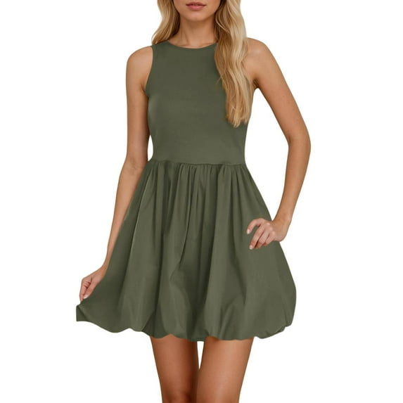 OSOLU Solid Color Tank Dresses For Women 2025 Sleeveless Bodycon Mini Dress Casual Smocked A-Line Trendy Dress Fashionable Sundress Dresses For Women 2025 Elegant Classy