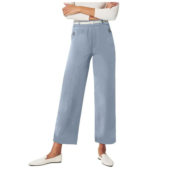 OSOLU Solid Color Twill Cropped Wide Leg Pant Plus Size Wide Leg Petite Crop Trousers Stretch Capri Jeans Ankle Denim Pants Women Daily Relaxed Fit Breathable Bottoms