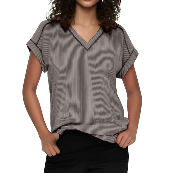 OSOLU Solid Color V-Neck Cap Sleeve Ribbed Summer Tops For Women 2025 Trendy Casual Tshirt Soft Dailywear