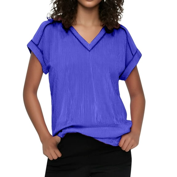 OSOLU Solid Color V-Neck Cap Sleeve Ribbed Summer Tops For Women 2025 Trendy Casual Tshirt Stylish Dailywear