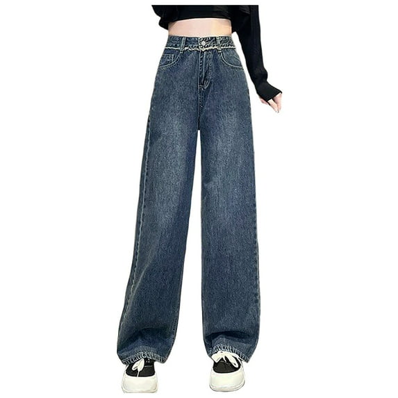 OSOLU Solid Color Women Baggy Jeans Trousers With High Waist E Girl Style Streetwear Fashion Vintage Denim Loose Straight Leisure Trousers Fashionable Classic Leisure Bottoms