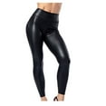 thumbnail image 1 of OSOLU Solid Color Women Butto Leggings Leather Wet Look Shiny Disco High Waist Trouser Pants Fashionable Classic Leisure Workout Training Joggers Bottoms, 1 of 9