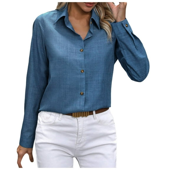 OSOLU Solid Color Women Button Down Shirts Long Sleeve Collared Classic Dress Shirt Blouses Casual Work Blouses Tops