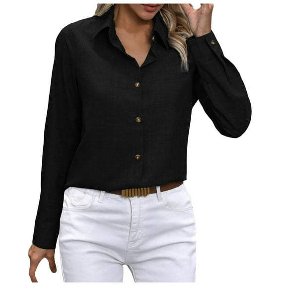OSOLU Solid Color Women Button Down Shirts Long Sleeve Collared Classic Dress Shirt Blouses Casual Work Blouses Tops