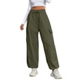 thumbnail image 1 of OSOLU Solid Color Women Cargo Pants High Waist Wide Leg Pants Straight Leg Loose Trousers Everyday Comfort Versatile Active Athletic Casual Bottoms, 1 of 6