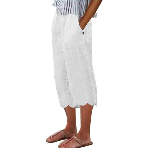 OSOLU Solid Color Women Casual Cropped Loose Fit Women Pants For Summer Casual Womens For Summer Trousers Daily Relaxed Fit Breathable Bottoms